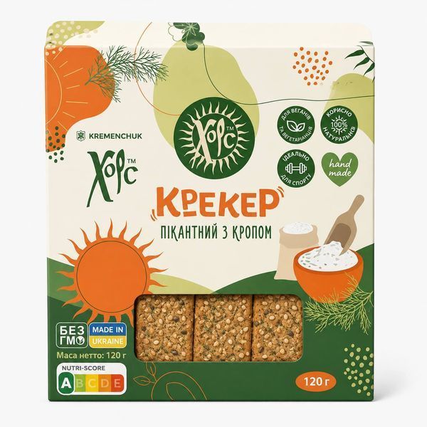 Крекер цільнозерновий пікантний з кропом Хорс 120 г CR-005 фото